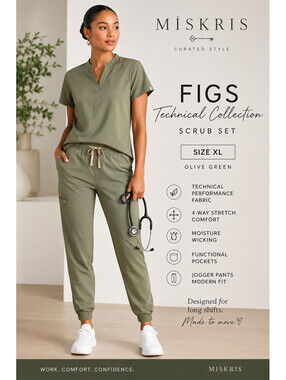 FIGS Technical Collection Scrub Set XL Olive Green Slim Top Jogger Pants NWOT